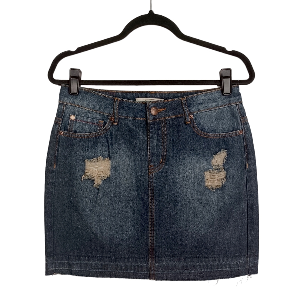 ADAM LEVINE Distressed Dark Medium Blue Jean Denim Skirt 27